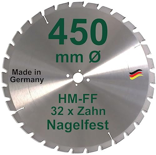 HM Sägeblatt 450 x 30 mm NAGELFEST FF Hartmetall FSP Kreissägeblatt 450mm für Bauholz Brennholz Schalholz Leimholz zum Sägen mit Wippsäge Tischkreissäge Kreissäge Kappsäge Brennholzsäge Tischsäge