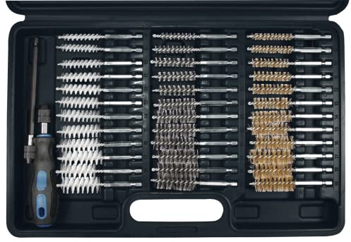 SW-Stahl 62330L 36-tlg. Bürstensortiment - 1/4 Zoll Antrieb - 8-19 mm | Reinigungsbürsten Set mit Handgriff, Verlängerung und Bürsten aus Nylon, Messing und Stahl zum Entgraten von Zylindern