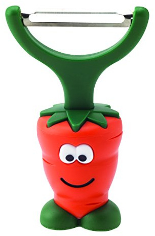 Joie Kitchen Gadget Sparschäler Karotte aus Kunststoff in der Farbe Orange-Grün, Maße: ca. 3,8cm x 3,8cm x 10,5cm, 66066, Bunt
