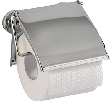 WENKO Power-Loc® Toilettenpapierhalter Cover - Befestigen ohne bohren, Stahl, 13.5 x 12 x 3.5 cm, Chrom