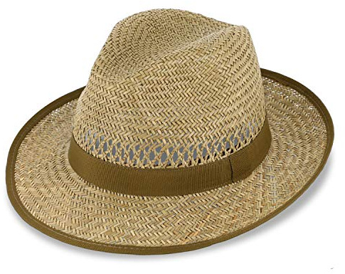 fiebig Bogart Strohhut für Damen & Herren | Sommerhut mit Ripsband & Einfass | Sonnenhut mit breiter Krempe | Fedora Made in Italy | Farbe Natur (63-XXL)