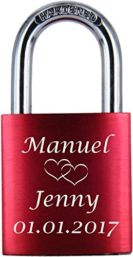 LoveGoals Liebesschloss mit Gravur und 2 Schlüsseln, Individuelle Gravur, Geschenkidee mit hochwertiger Geschenkverpackung, Eloxiert, Motiv M005, Rot