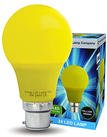 Bright 5w LED Coloured GLS Light Bulb Yellow B22 Bayonet Cap Fitting