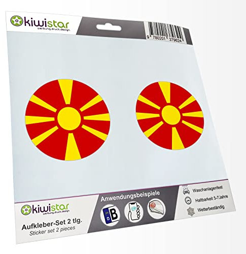 KIWISTAR - 2X Kennzeichenaufkleber - Mazedonien - Kennzeichen Aufkleber Sticker Nummernschild Land Country Nation