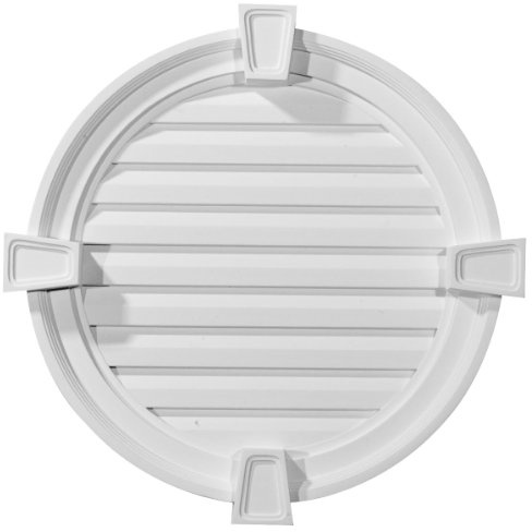 Ekena Millwork 22W x 22H x 2 1/8P, Round Gable Vent with Keystones, Non-Functional