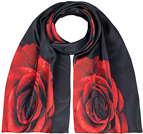 VON LILIENFELD® Foulard Soie Fleur Rose noir rouge Femme Cache-Nez Écharpe