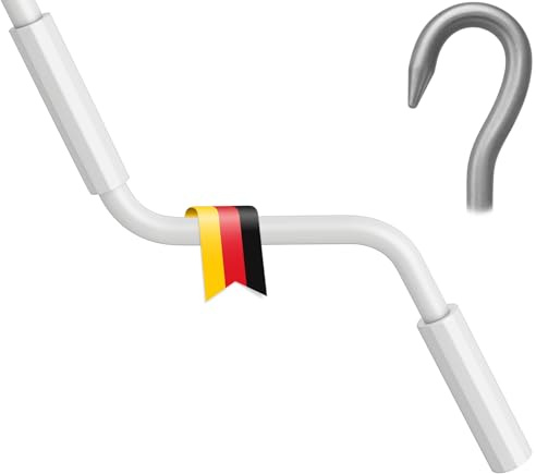 markiso Markisenkurbel 100 cm Weiß – Kurbel für Markise mit Fleischerhaken – Kurbelgestänge Pulverbeschichtet, Rostfrei, Ergonomische Griffe, Freilaufend für Leichte Bedienung