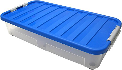 HEIDRUN Unterbettbox, Unterbett-Rollbox, 80 x 40 x 18 cm, mit farbig sortiertem Deckel, mit Rollen, 40 l, aus Kunststoff