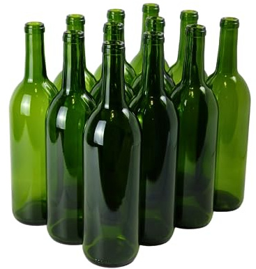 FastRack - 750ml Green Wine Bottles (Pack of 12) | W5 Bordeaux Liquor Bottles | 750 ml Empty Bottle for Drinks, 12 per Case - NO CORKS INCLUDED