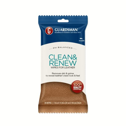 Guardsman Clean and Renew Leather Protector for Leather Furniture & Car Interiors | Small Leather Goods and Leather Shoe Cleaner, Wipes 20 Count