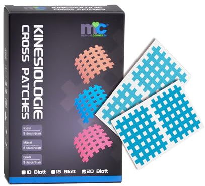 Medicalcorner24 Kinseologie Gittertape 5,2 cm x 4,4 cm 10 Bögen in Blau, Cross Patches, Cross Tape
