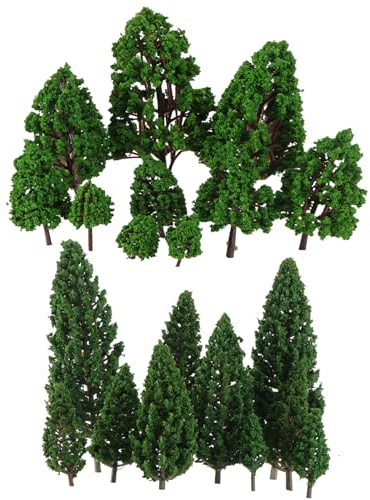 NUOLUX Miniatur Bäume 22 Stück 1:50 Maßstab Modell Bäume Für Architektur Landschaft Modellbau Grün Mischwald Set Für Modell Eisenbahn Dekoration