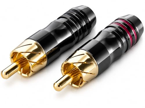 Sinuslive CS Metall Cinchstecker 1 Paar, titan-anthrazit, 24 Karat vergoldete RCA Stecker zum Selbstlöten, geschlitzter Center-Pin, schräg geschlitzte Abschirmung für Car-HiFi Audiokabel