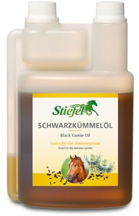 Stiefel Schwarzkümmelöl für Pferde, 100% naturreines Öl, kaltgepresst, kann Haut, Fell, Atemwege, Immunsystem & Verdauung unterstützen, Dosierflasche, 250 ml