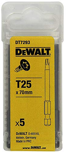 Dewalt Torsion Schrauberbits DT7293 (T25, Gesamtlänge 70 mm, optimale Passgenauigkeit, aus europäischem Hochqualitätsstahl, in wiederverschliessbarer Kunststoff-Box) 5 Stück