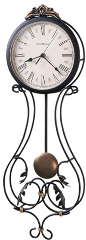 Howard Miller Reloj de Pared Paulina 625-296 - Acabados en Gris carbón, Bob de péndulo con Acabado Dorado Antiguo y Reflejos Dorados, decoración Antigua para el hogar, Movimiento de Cuarzo