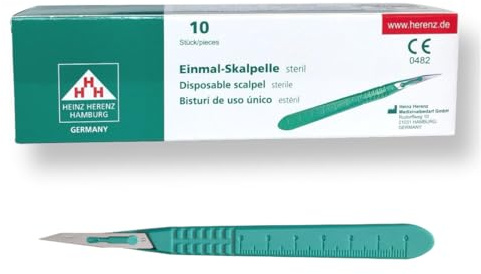Einmal-Skalpell Nr. 11-10 Stück in einer Packung | Steril | rostfreie Stahlklinge | Kunststoffgriff | einzeln verpackt | Medizinischer Einweg-Operationsbesteck | Heinz Herenz Medizinalbedarf