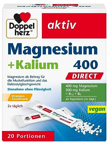 Doppelherz Magnesium 400 + Kalium DIRECT - Magnesium als Beitrag für die Muskelfunktion und das Elektrolytgleichgewicht - 20 Portionen Micro-Pellets