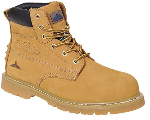Portwest FW35 Brodequin Cousu Steelite Col Double Embout Acier Antidérapant | Miel, 41, SBP EN ISO 20345, Cuir Fleur Nubuck, Cuir Pleine Fleur, Tige Perforée, Semelle Monodensité, Cheville de Protection