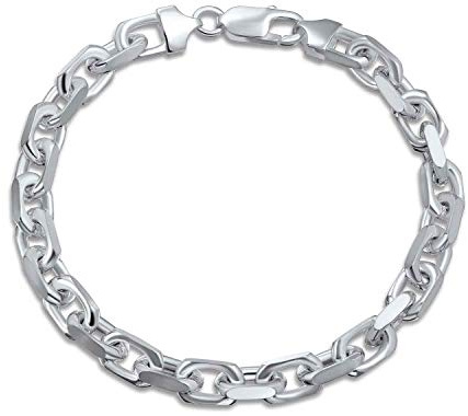 Bling Jewelry Men's 7MM Thick Solid Heavy .925 Sterling Silver Anchor Oval Forzata Chain Link Bracelet Made In Italy 8 Inch