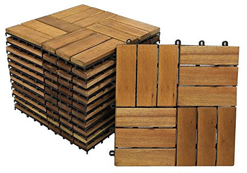 SAM Terrassenfliese 02, Akazienholz, 33er Spar-Set für 3m², in 30x30cm, Bodenbelag mit Drainage, Klickfliesen für Balkon, Garten