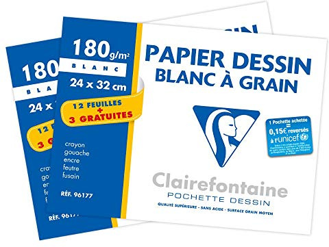 Clairefontaine 196177AMZC Lot 2 Pochettes Dessin à Grain 24x32cm 180g