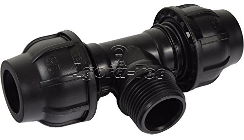 Agora-Tec PE-Fitting T-Stück 25 mm x 1 Zoll AG (33,3 mm) x 25 mm für PE-Rohr 25 mm SCHWARZ