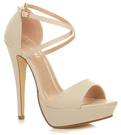 Ajvani Womens Ladies Platform high Heel Peeptoe Cross Over Strappy Shoes, 6 UK, Nude Matt