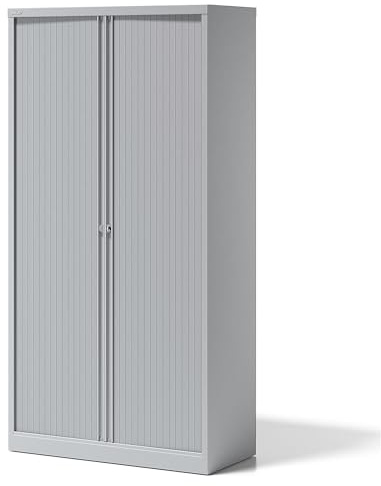 BISLEY Rollladenschrank Essentials mit 4 Fachböden für 5 Ordnerhöhen, Metall, Lg645 Rollladen/Korpus Lichtgrau, 47 x 100 x 198 cm