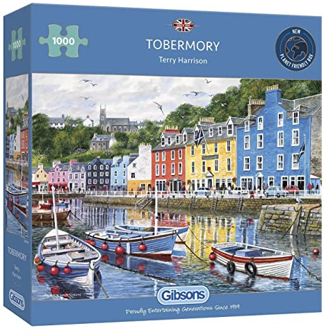 Gibsons Tobermory 1000 Piece Jigsaw Puzzle for Adults – Colourful Scottish Coastal Scene by Terry Harrison – Iconic Harbour Artwork – Premium Sustainable Puzzle Made in the UK/EU