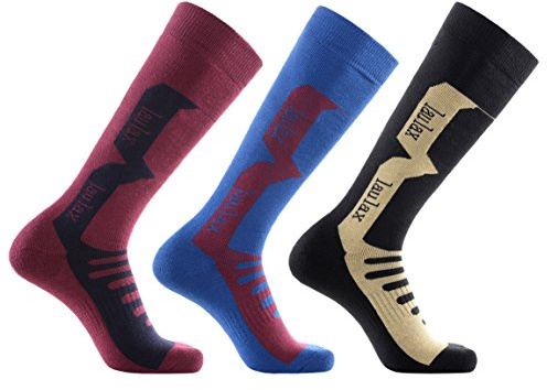 Laulax 3 Pairs Mens Cashmere-Like Long Hose Winter Thermal Ski Socks, Size UK 7 - 11 / Europe 40 - 46, Gift Set, Black, Burgundy, Blue