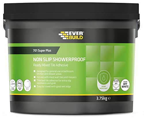 Everbuild 701 Non Slip Tile Adhesive – Ready Mixed – Acrylic Based – Easy To Apply – High Strength – White – 3.75kg