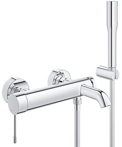 GROHE Essence, Badewannenarmatur mit Duschkopf (Komplettset für die Badewanne, Duscharmatur mit integriertem Rücklaufventil, automatische Umstellung für Badewanne und Dusche), chrom, 33628001