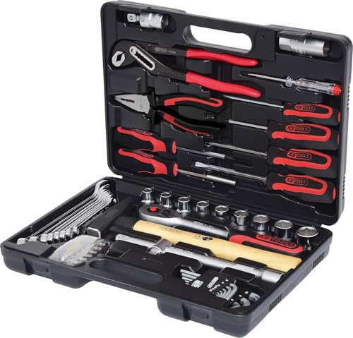 KS Tools 911.0650 1/2 Zoll Werkzeug-Satz | inklusive Umschaltknarre, 45-Zahn | matt satiniert | 50-tlg. | 50 Teile, umschaltbar