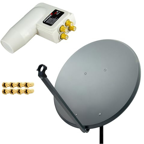 PremiumX Satelliten-Komplettanlage 100cm Satellitenschüssel Aluminium Anthrazit Quad LNB 8X F-Stecker, 1 SAT bis 4 Receiver