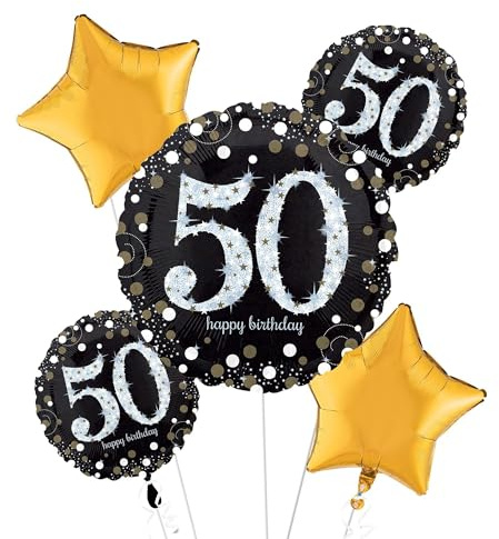 amscan Anagram Bouquet di Palloncini in Lamina con Design Scintillante per Il 50° Compleanno-5 pz palloni Foil Sparkling Birthday, Alluminio, Multicolore