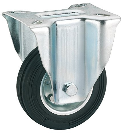 Dörner + Helmer Vollgummi-Bockrolle, 125mm x 37mm, Tragkraft 100kg, Platte 100mm x 85mm, Stahlblechfelge, ohne Bremse