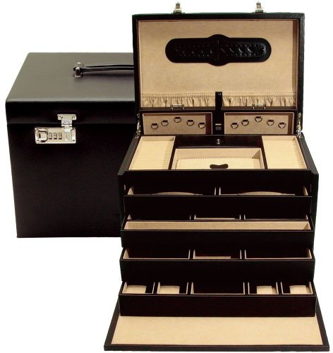 Windrose Schmuck-/ Uhrenkoffer Ambiance/schwarz (Leder) - Hochwertige Handarbeit - Breite 37 cm - Leder