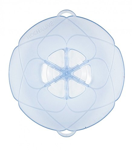 Kochblume das Original, Silikon Überkochschutz für Töpfe und Pfannen, Mikrowellen-Deckel, Spritzschutz und Dampfgar-Aufsatz | (eisblau, M | Topfgröße 14-20cm)