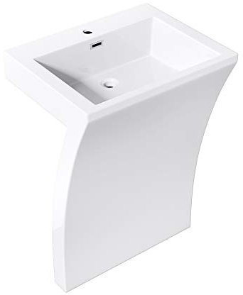 doporro Lavabo sur Pied Blanc Vasque Colonne en Fonte Minérale Lave Mains Rectangulaire pour Salle de Bain 60x48x83cm Colossum07