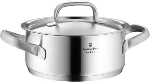 WMF Gourmet Plus Kochtopf klein 16cm, Metalldeckel mit Dampföffnung, Bratentopf Induktion 1,4l, Cromargan Edelstahl mattiert, Innenskalierung