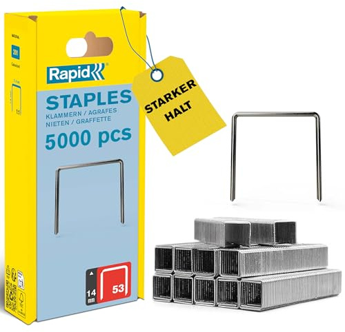 Rapid Tackerklammern Typ 53, 14 mm, 5.000 Stk. Feindrahtklammern | Galvanisierter Qualitätsstahl; präziser Anschnitt; kompatibel mit Typ 53 Tackern; für Holz, Stoffe und Leder; 14 mm Länge