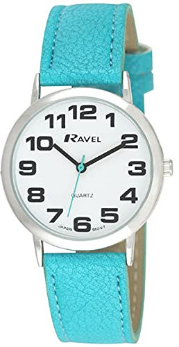 Ravel Large Case Fashion on PU Strap Women's Quartz Watch with White Dial Analogue Display and Blue Plastic Strap R0105.13.6