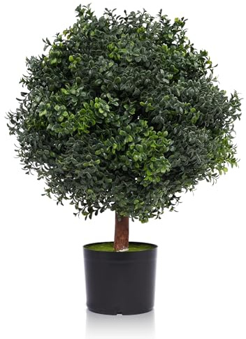 Silk Tree Warehouse One 2 Foot Outdoor Artificial Boxwood Ball Topiary Bush Potted UV Rated Plant by Bagari