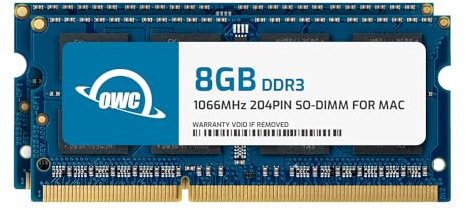 OWC Módulo de Memoria SO-DIMM PC8500 DDR3 sin ECC de 16 GB (2 x 8 GB) de 1066 MHz y 204 Pines (8566DDR3S16P), para MacBook Pro 2010, MacBook, Mac Mini y iMac 2009
