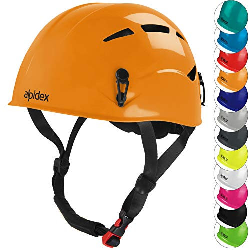 ALPIDEX Kletterhelm | Norm EN 12492 Kletterausrüstung Hartschalenhelm | Universal Passend | Robust | Klettersteighelm | Jugendliche | Erwachsene, Farbe:Sunset orange