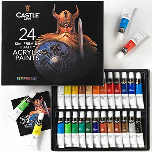 24pc Acrylfarbe Set für Anfänger, Studenten oder Künstler. Perfekte Mischung aus Qualität, Flexibilität und Vielseitigkeit. Kräftige Farben, gute Deckung auf Papier, Leinwand, Holz oder Stoff