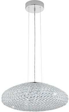 EGLO Pendelleuchte Clemente, 3 flammige Hängelampe, Elegant | Hängeleuchte aus Stahl und Kristall in Chrom, Klar, Esstischlampe, Wohnzimmerlampe hängend mit E27 Fassung