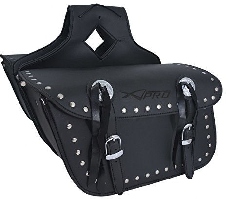 A-Pro Borsa Bisacce Moto Customo Chopper Borchie Cromate Nero Saddle Bags