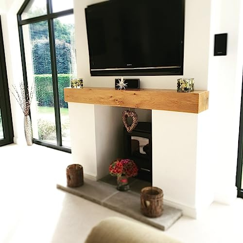 Celtic Timber Solid French Oak Air-Dried Beam Floating Shelf - Fireplace Mantle with Planed & Sanded Finish - Wood Mantle with Lightly Worked Rustic Appearance for Home Decor - 4''x5''x5 Ft Length
